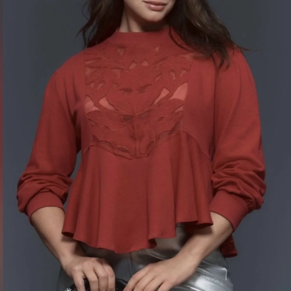 🟠🟠NWT ANTHROPOLOGIE Cutwork Swing Top in Wine